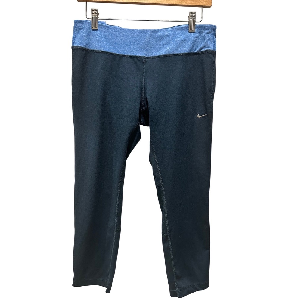 Nike Dri-FIT Running Leggings Women Large Blue Excellent Crop Zipper Pocket - Picture 2 of 14